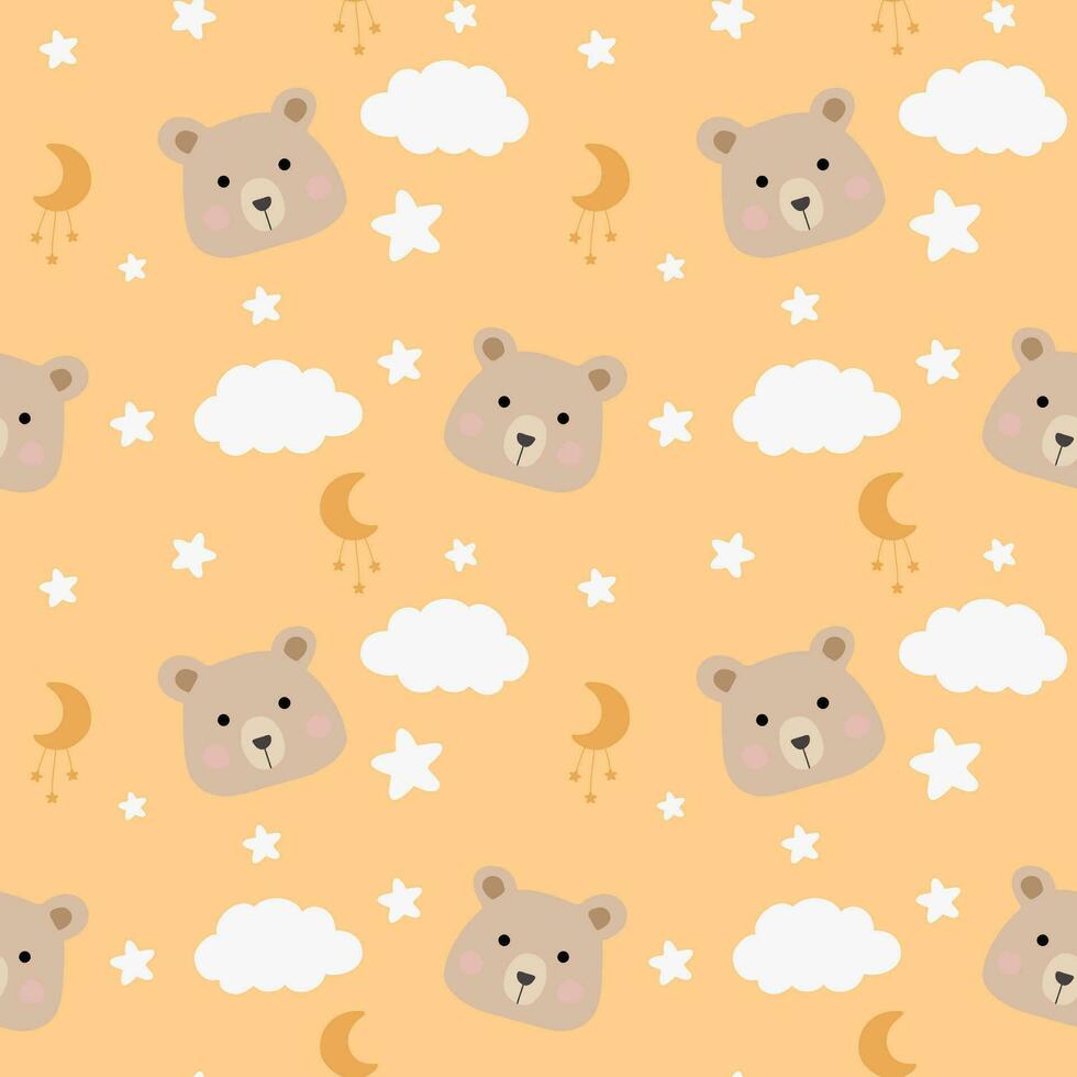 WebSeamless childish pattern with cute bears, clouds, moon, stars. Baby texture for fabric, wrapping, textile, wallpaper, clothing. Vector illustration