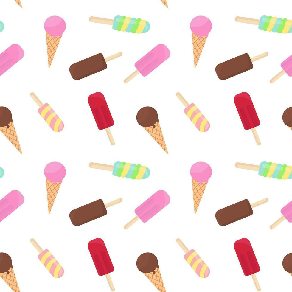 Ice cream seamless pattern. Delicious sweet desserts. Ice lolly. Abstract summer texture. Design for fabric, wallpaper, textile and decor. vector