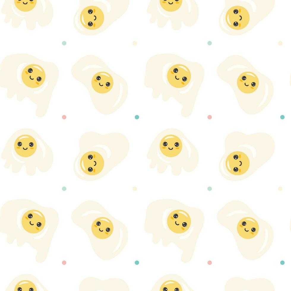 Cute fried eggs seamless background repeating pattern.Vector background for kids, design, wrapping paper,  posters, wallpaper. vector