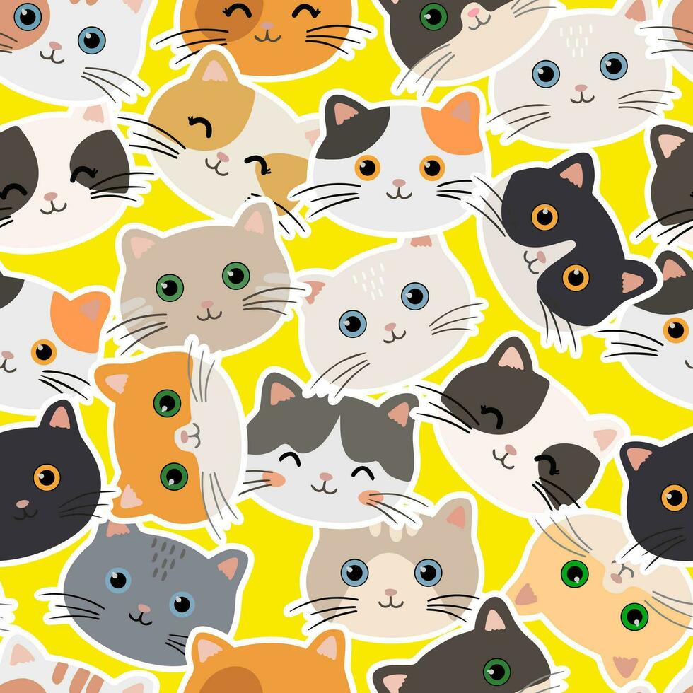 Cute seamless pattern with funny cats. Vector illustration for decor, design for textile, web page background.