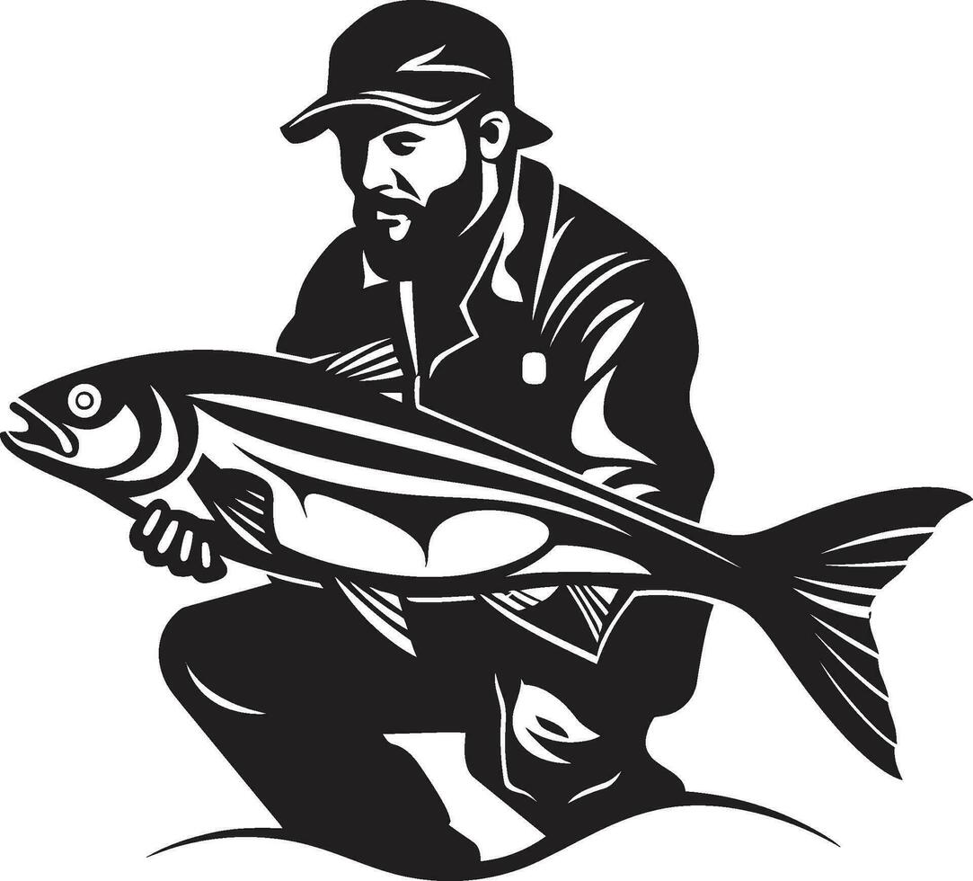 Eye Catching Fisherman Logo Icon for Your Website or App Fisherman Logo with Fishing Rod and Reel A Symbol of Adventure and Passion vector