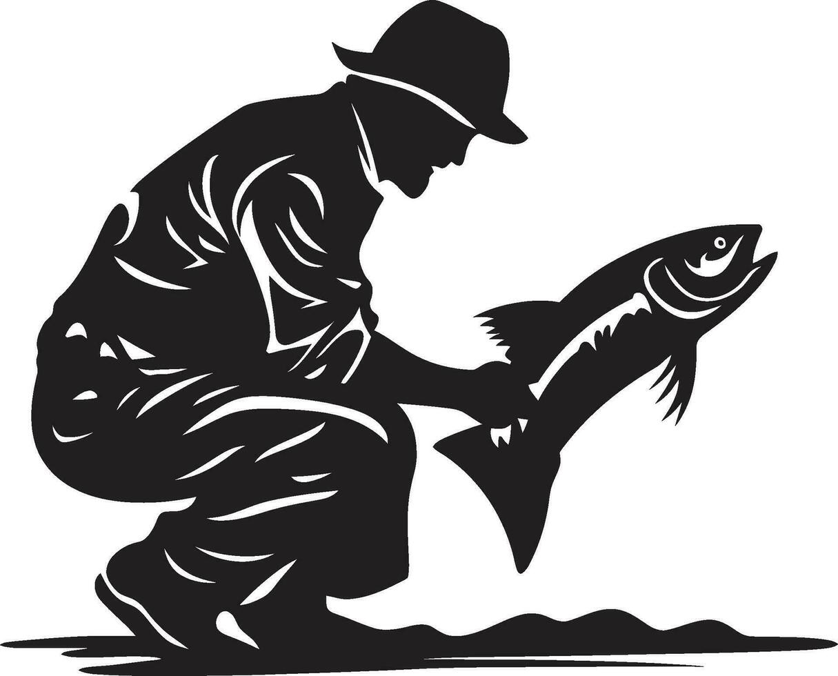 pulcro y moderno pescador logo diseño negrita pescador logo para negocios y marcas vector