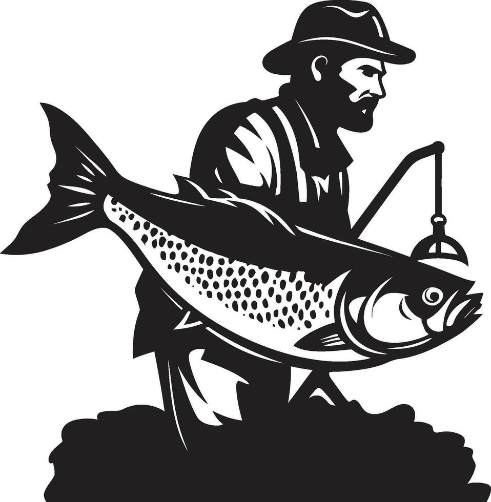 Fisherman Logo with Sunset A Symbol of Reflection and Gratitude Fisherman Logo with Ocean Background A Symbol of Nature and Serenity vector