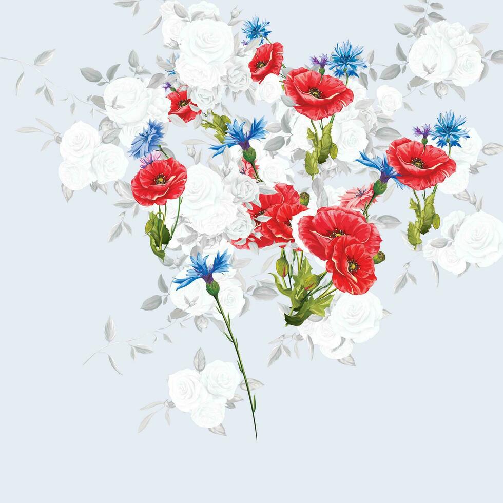 Soft Realistic Red And White Flowers  Vector