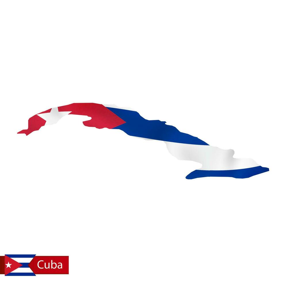 Cuba mapa con ondulación bandera de país. vector