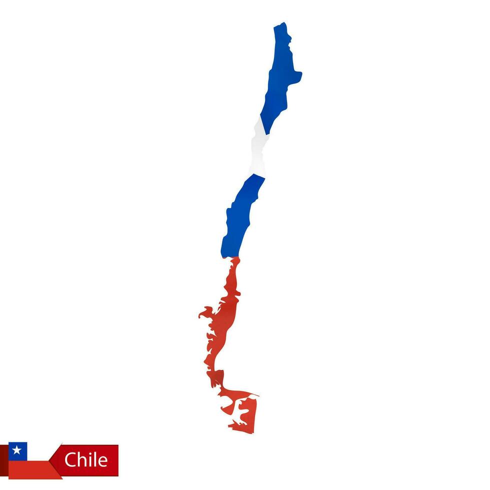 Chile mapa con ondulación bandera de país. vector