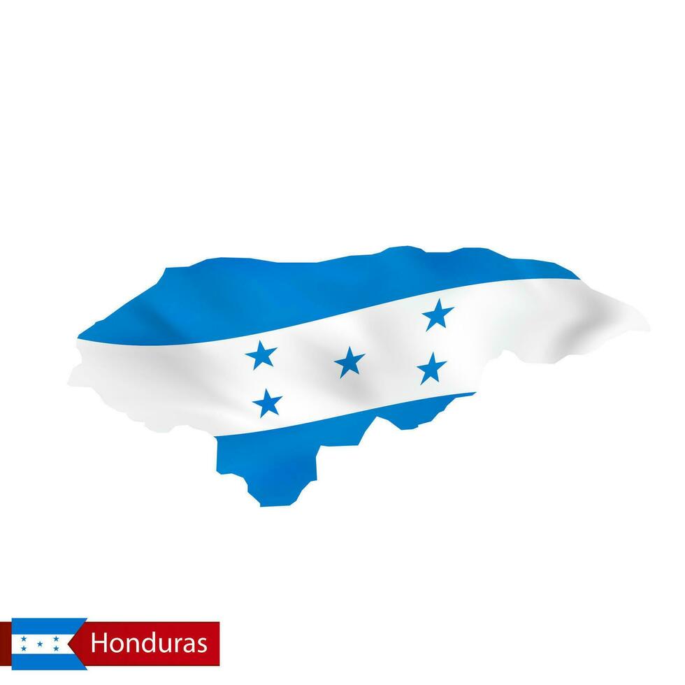 Honduras map with waving flag of country. vector