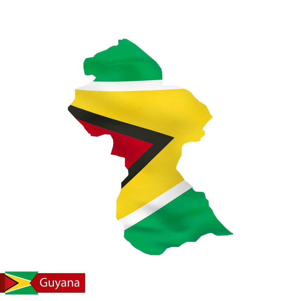 Guyana map with waving flag of country. vector