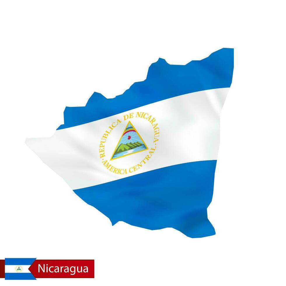Nicaragua map with waving flag of country. vector