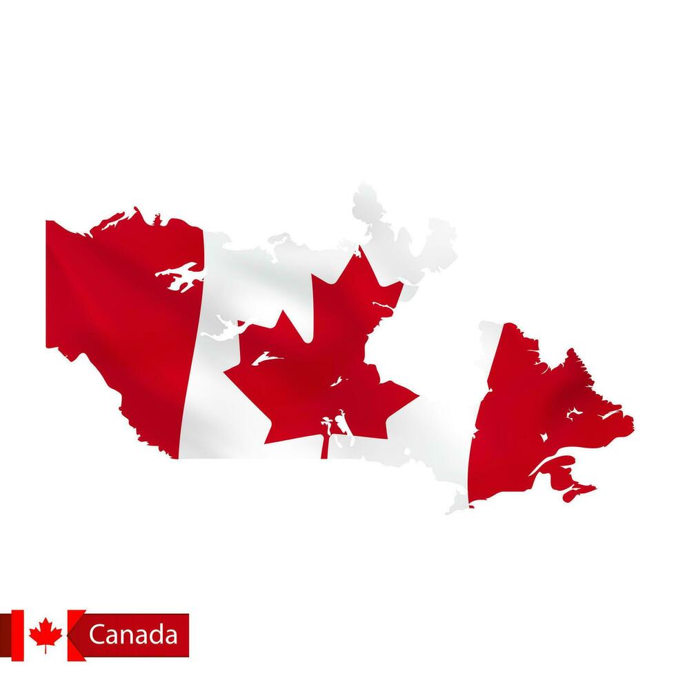 Canada map with waving flag of country. vector