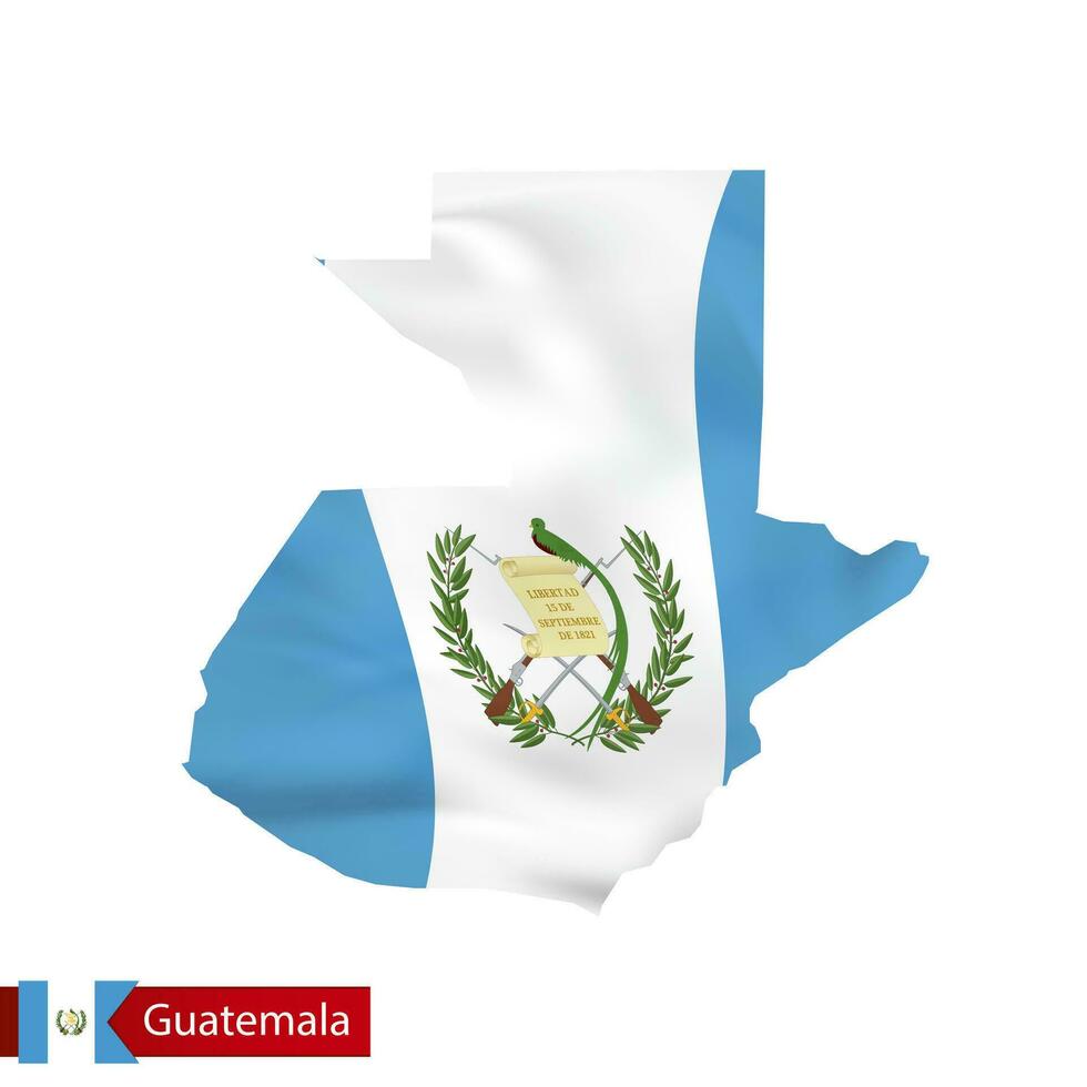 Guatemala map with waving flag of country. vector