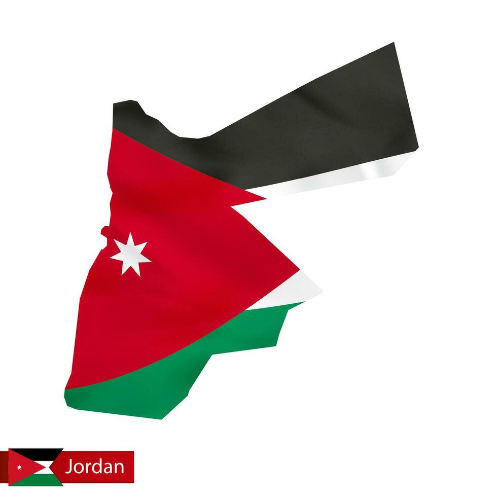 Jordan map with waving flag of country. vector