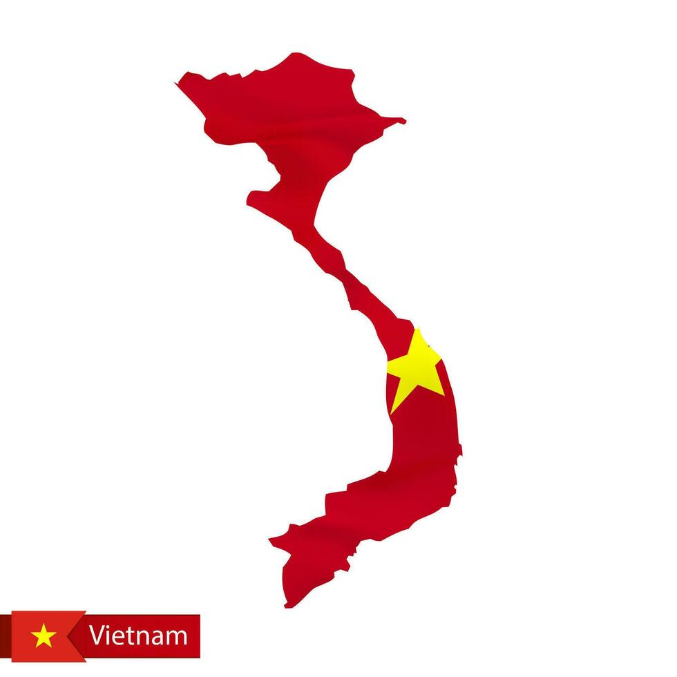 Vietnam map with waving flag of country. vector