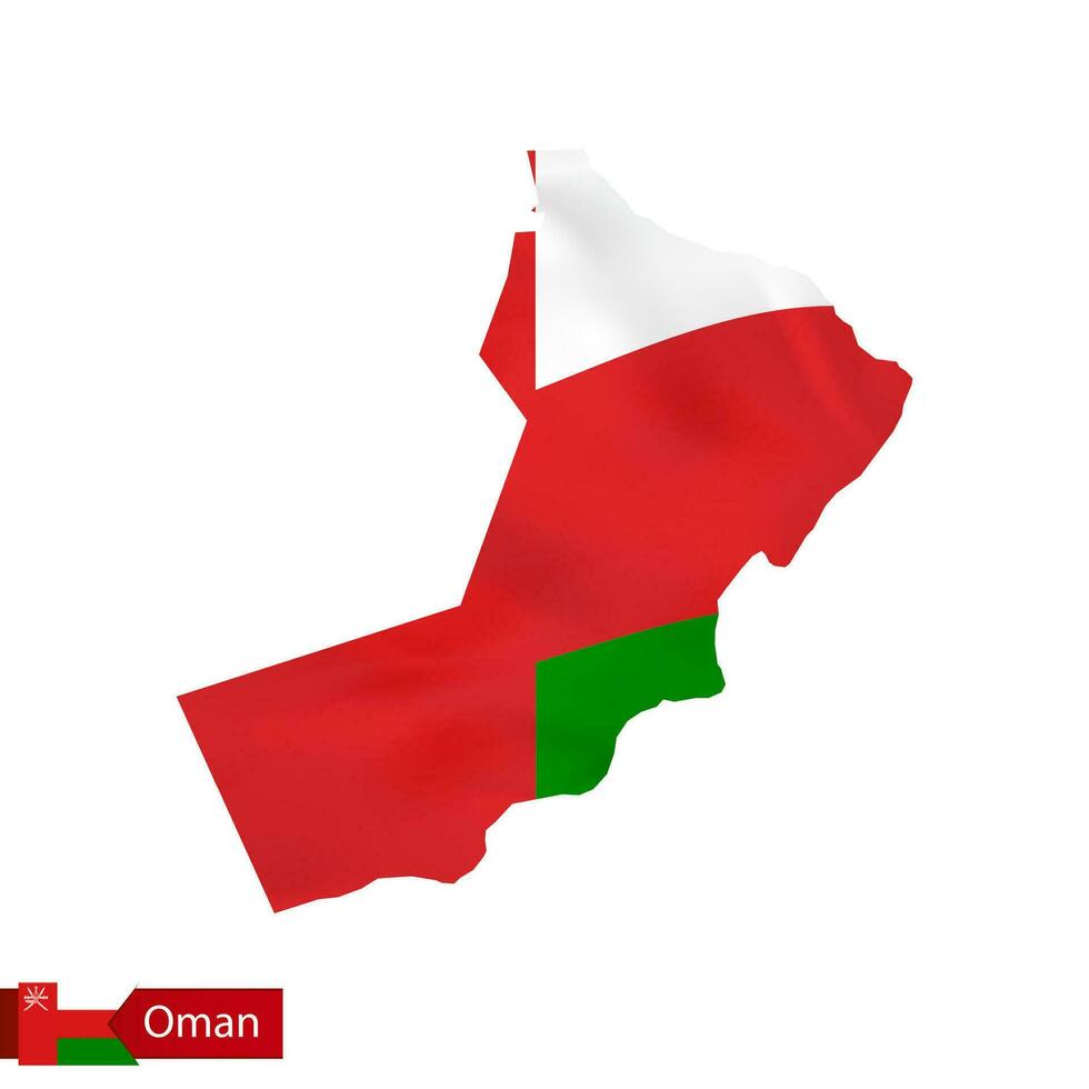 Oman map with waving flag of country. vector