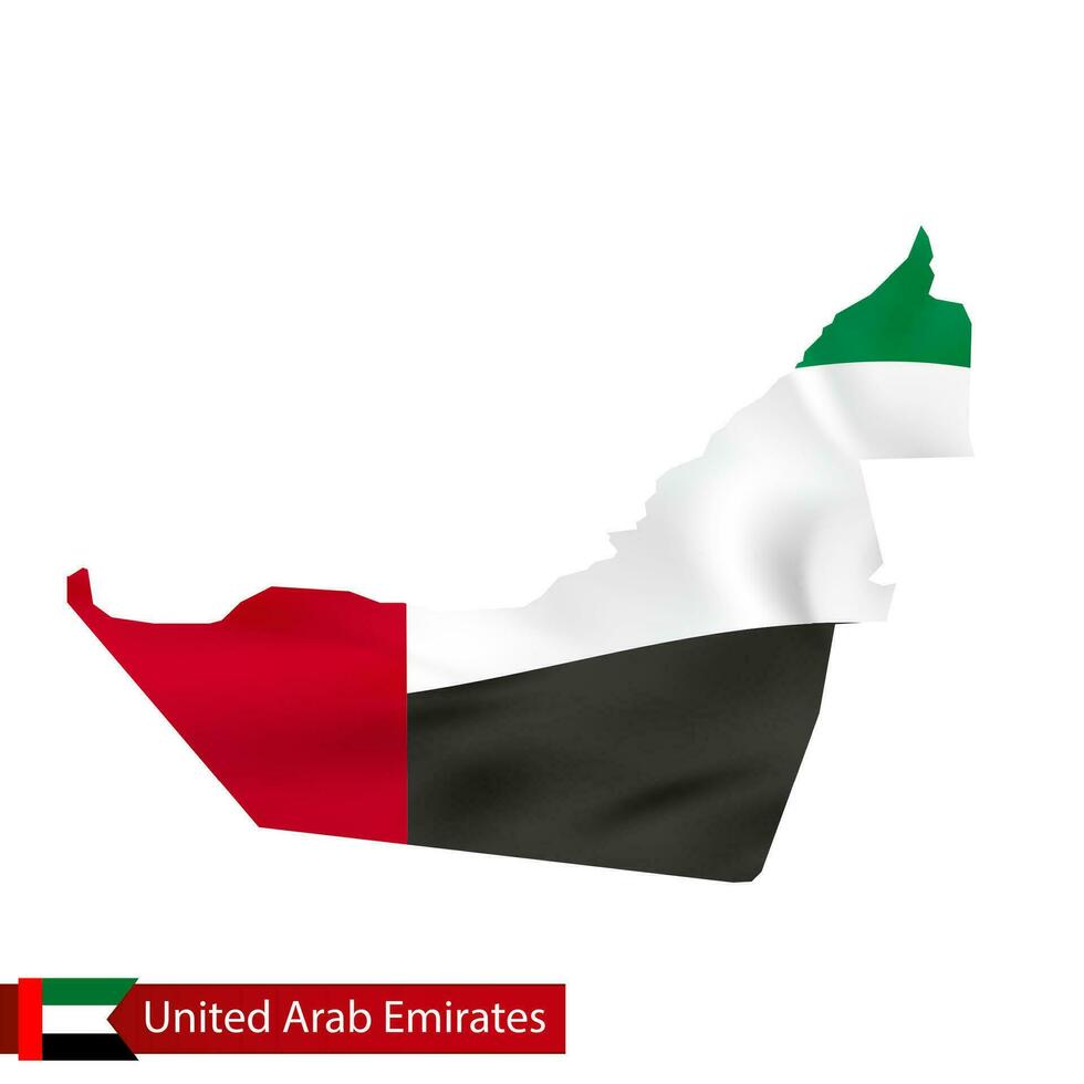 United Arab Emirates map with waving flag of country. vector