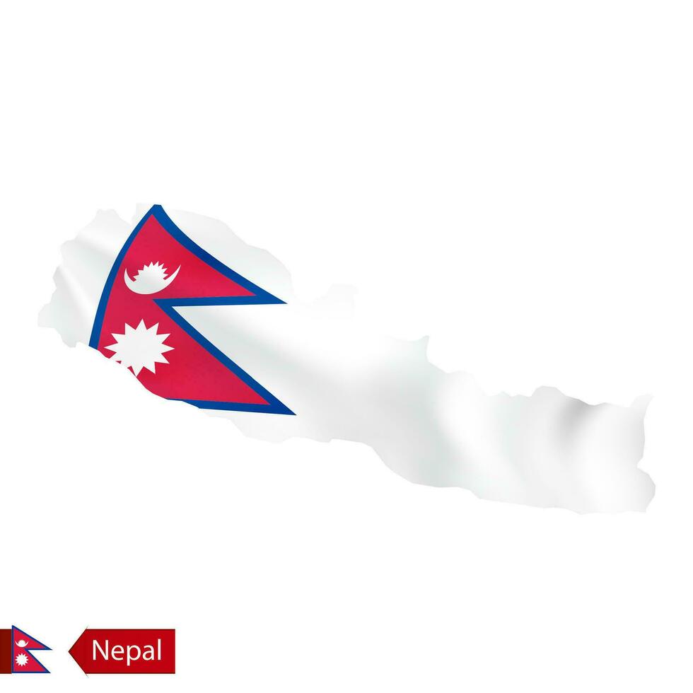 Nepal map with waving flag of country. vector