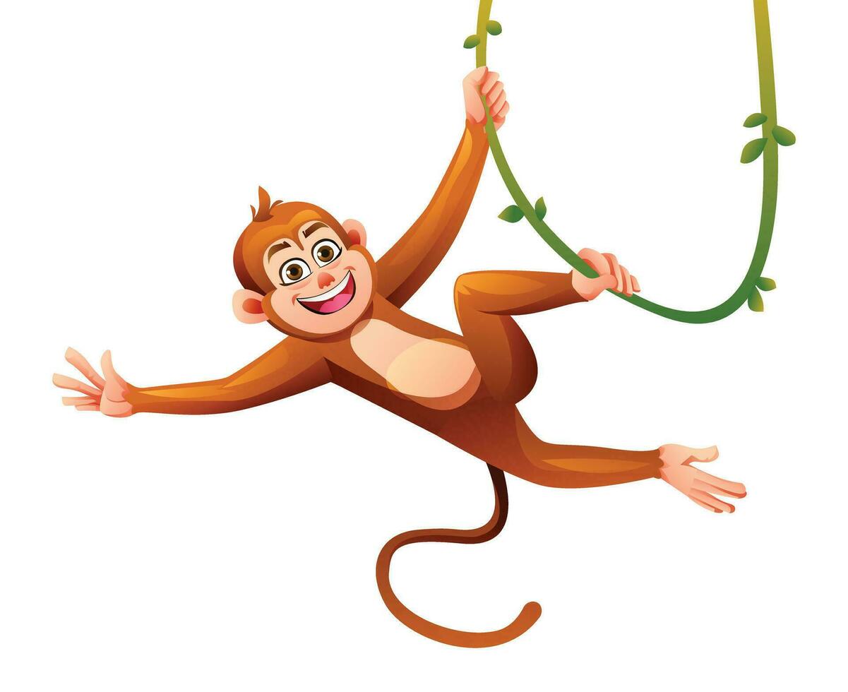 Cute monkey hanging cartoon character illustration isolated on white background vector