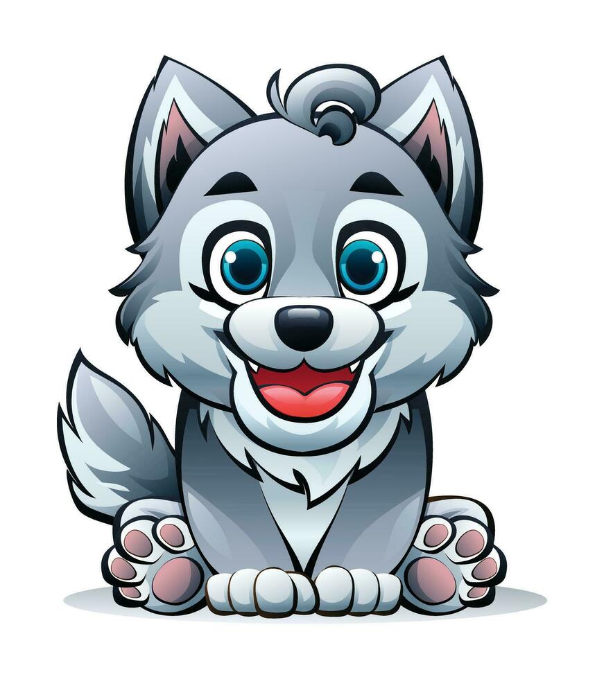 linda dibujos animados lobo sesión. vector personaje ilustración