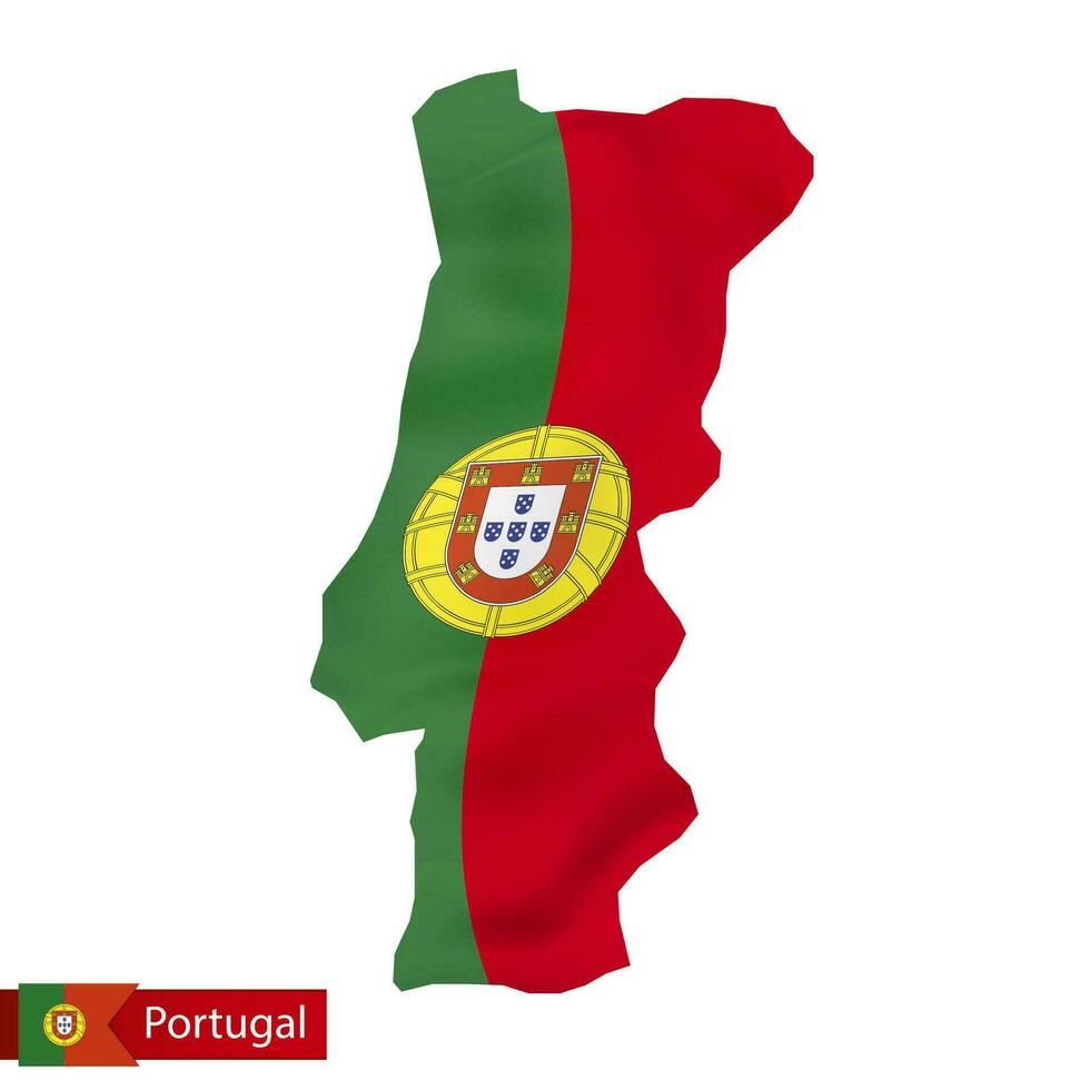 Portugal map with waving flag of Portugal. vector