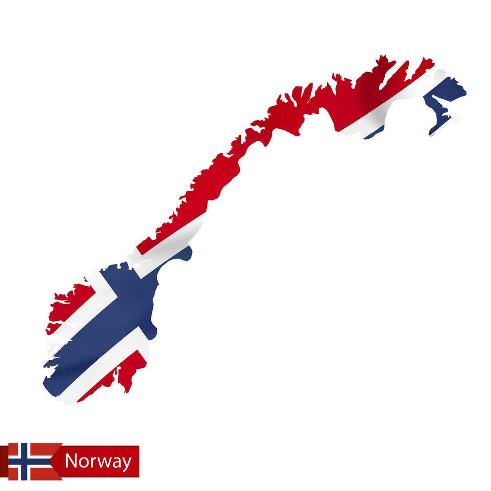 Norway map with waving flag of Norway. vector