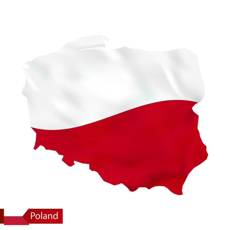 Poland map with waving flag of Poland. vector