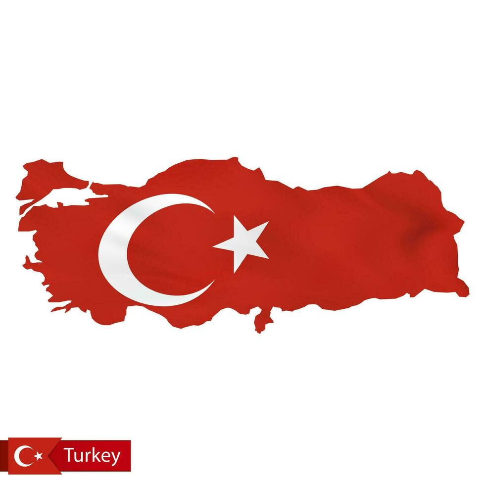 Turkey map with waving flag of Turkey. vector