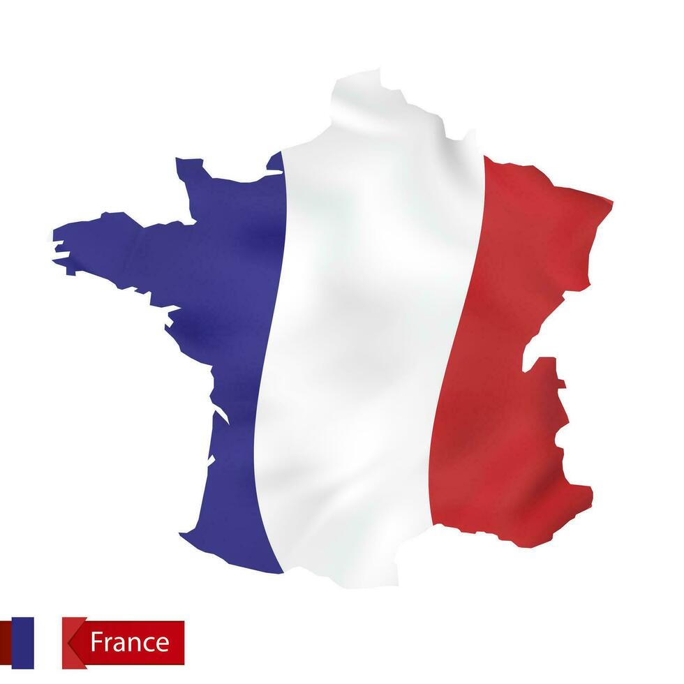 France map with waving flag of France. vector