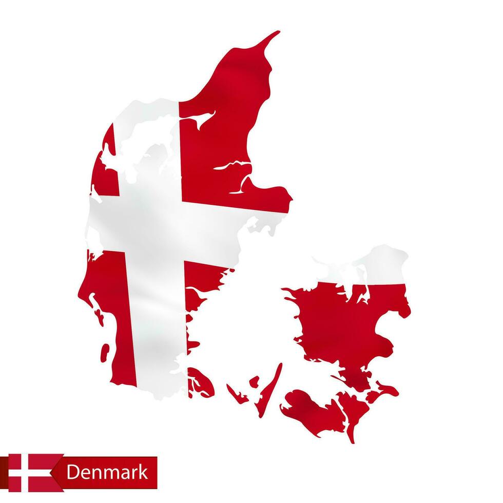 Denmark map with waving flag of Denmark. vector