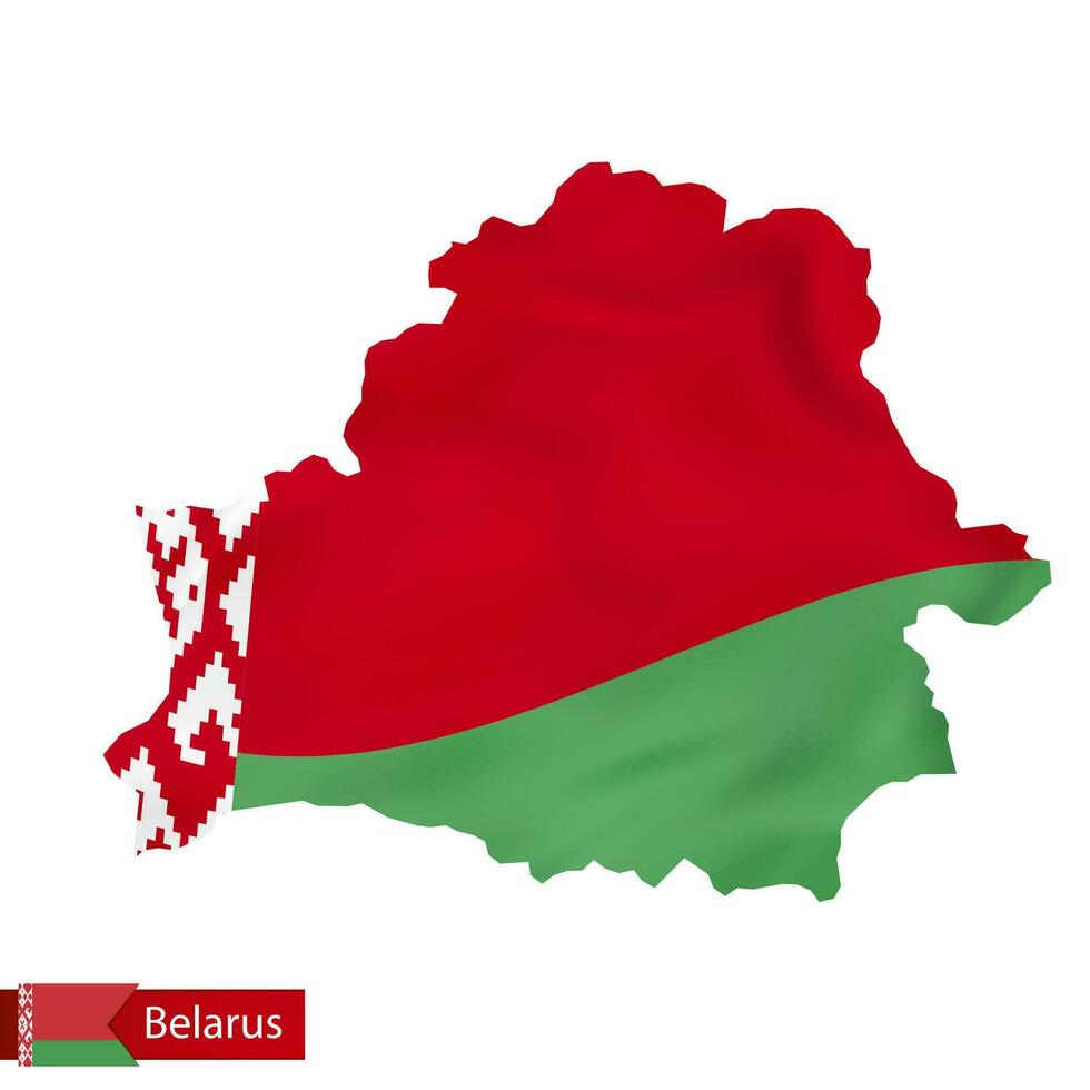 Belarus map with waving flag of Belarus. vector