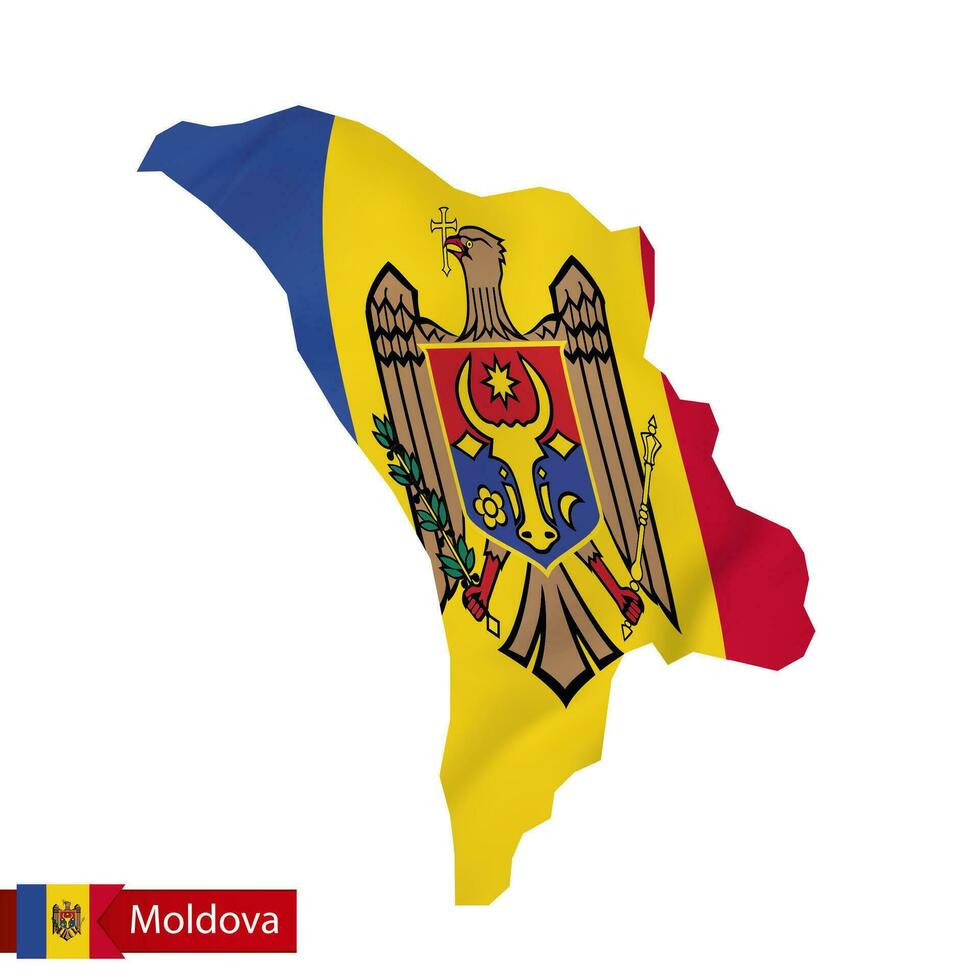 Moldova map with waving flag of Moldova. vector