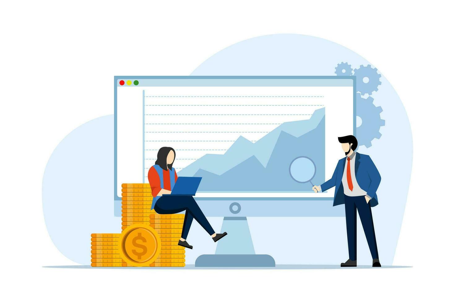 Business marketing team planning concept, analyzing financial reports and data to increase revenue, Business reports, data diagrams and graphs, statistics or analytics, data analysis, market research. vector