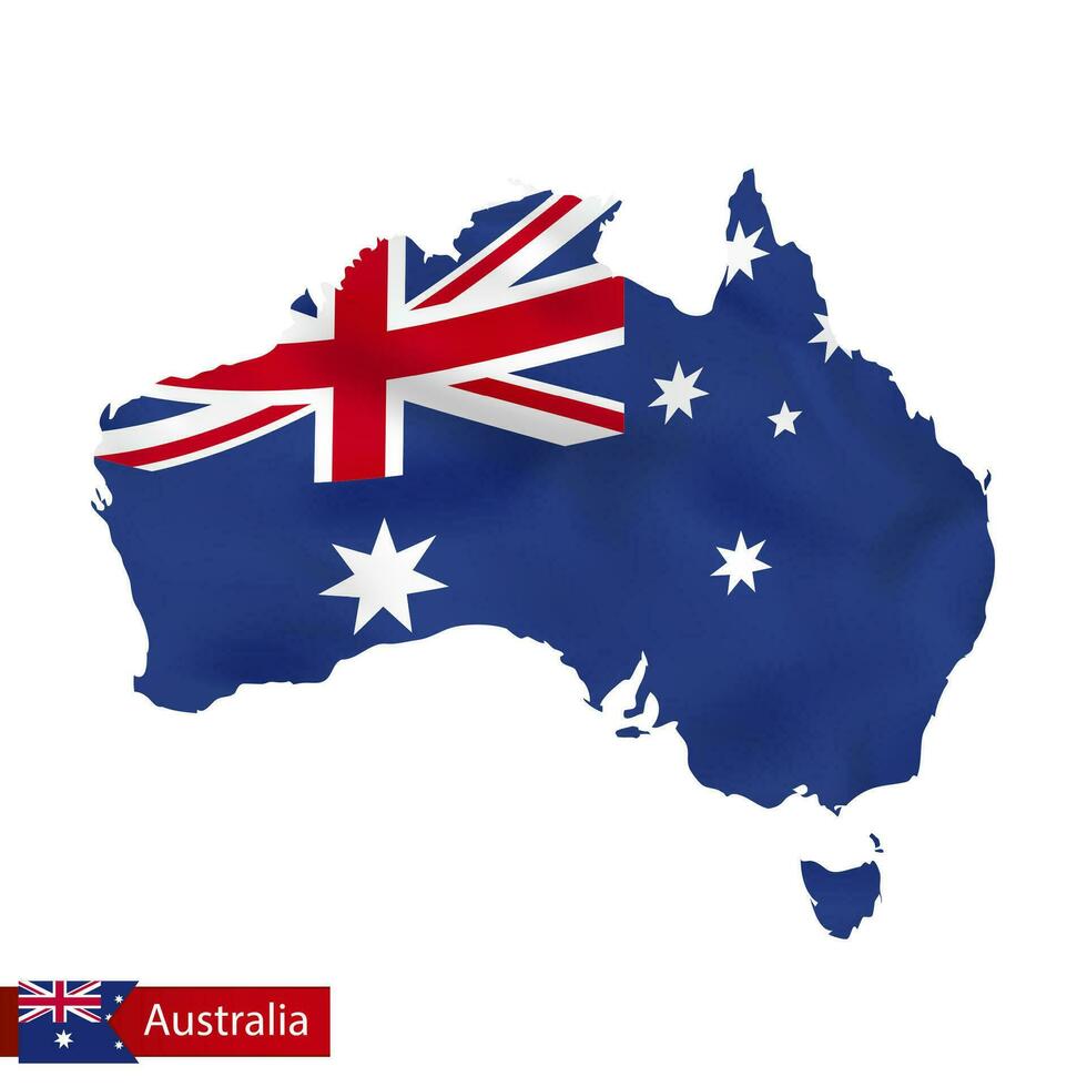 Australia map with waving flag of country. vector