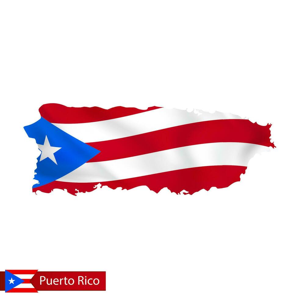 Puerto Rico map with waving flag of country. vector