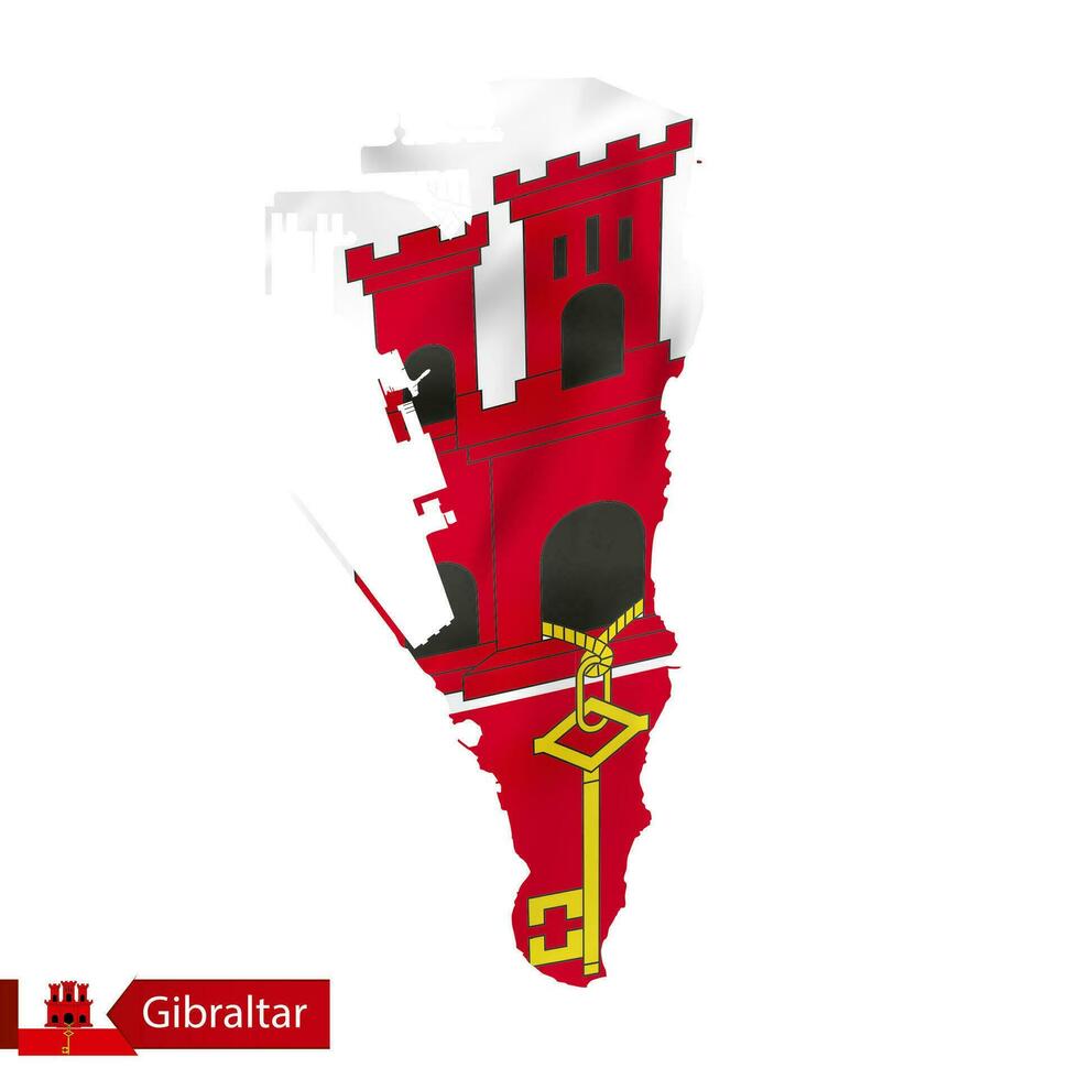 Gibraltar map with waving flag of country. vector