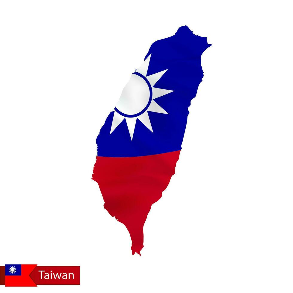 Taiwan map with waving flag of country. vector