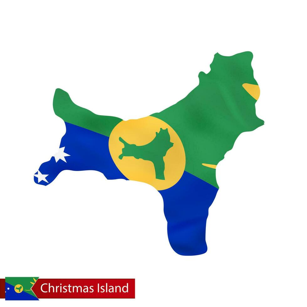 Christmas Island map with waving flag of country. vector