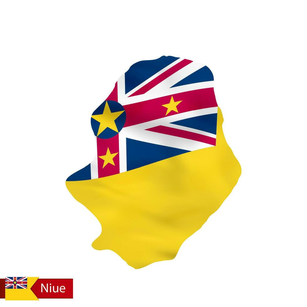 Niue map with waving flag of country. vector