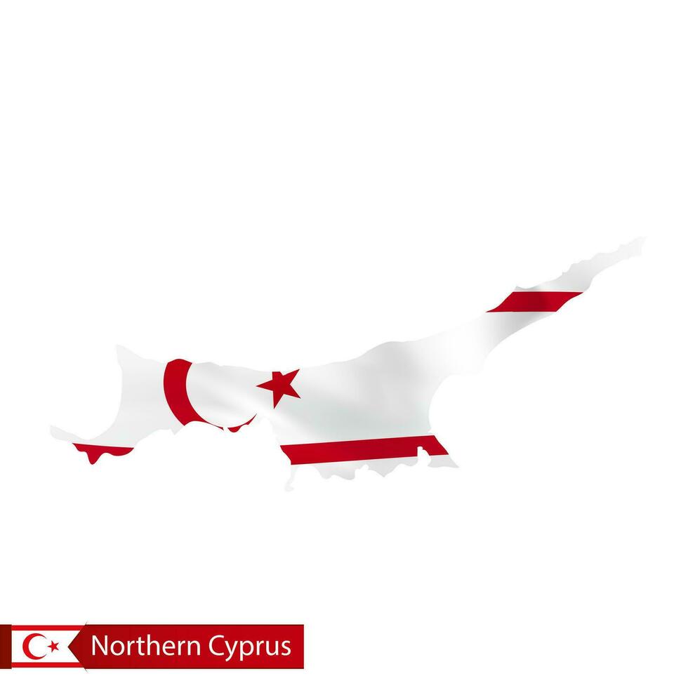 Northern Cyprus map with waving flag of country. vector