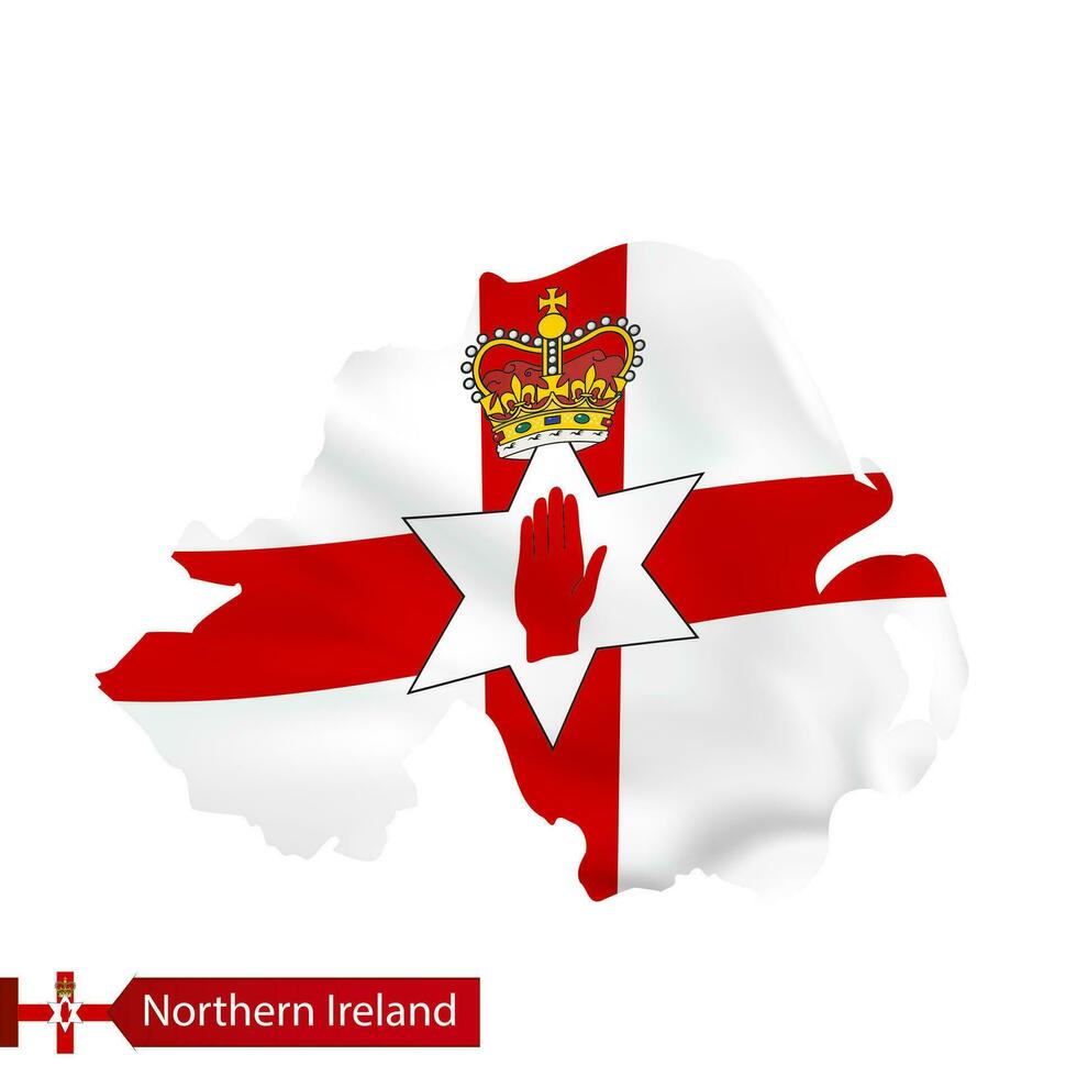 Northern Ireland map with waving flag of country. vector