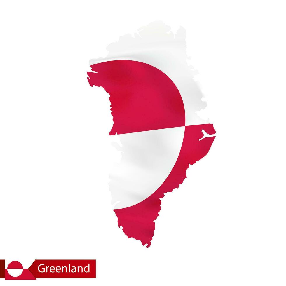 Greenland map with waving flag of country. vector