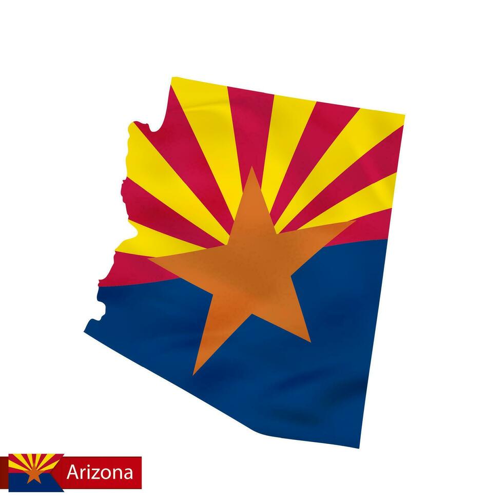 Arizona state map with waving flag of US State. vector