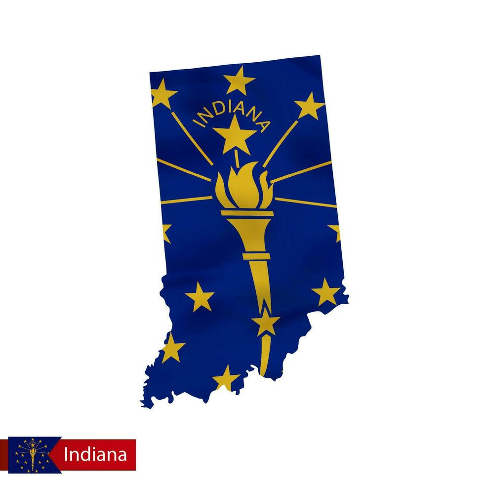 Indiana state map with waving flag of US State. vector