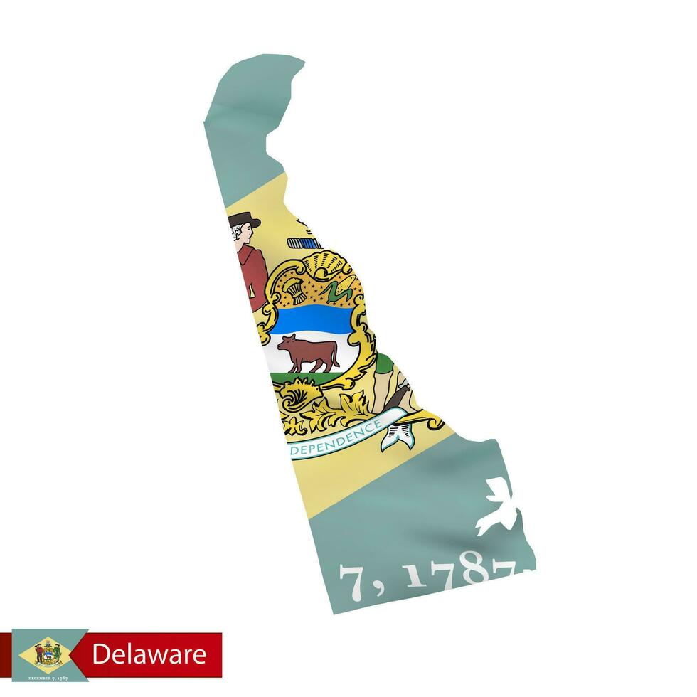 Delaware state map with waving flag of US State. vector