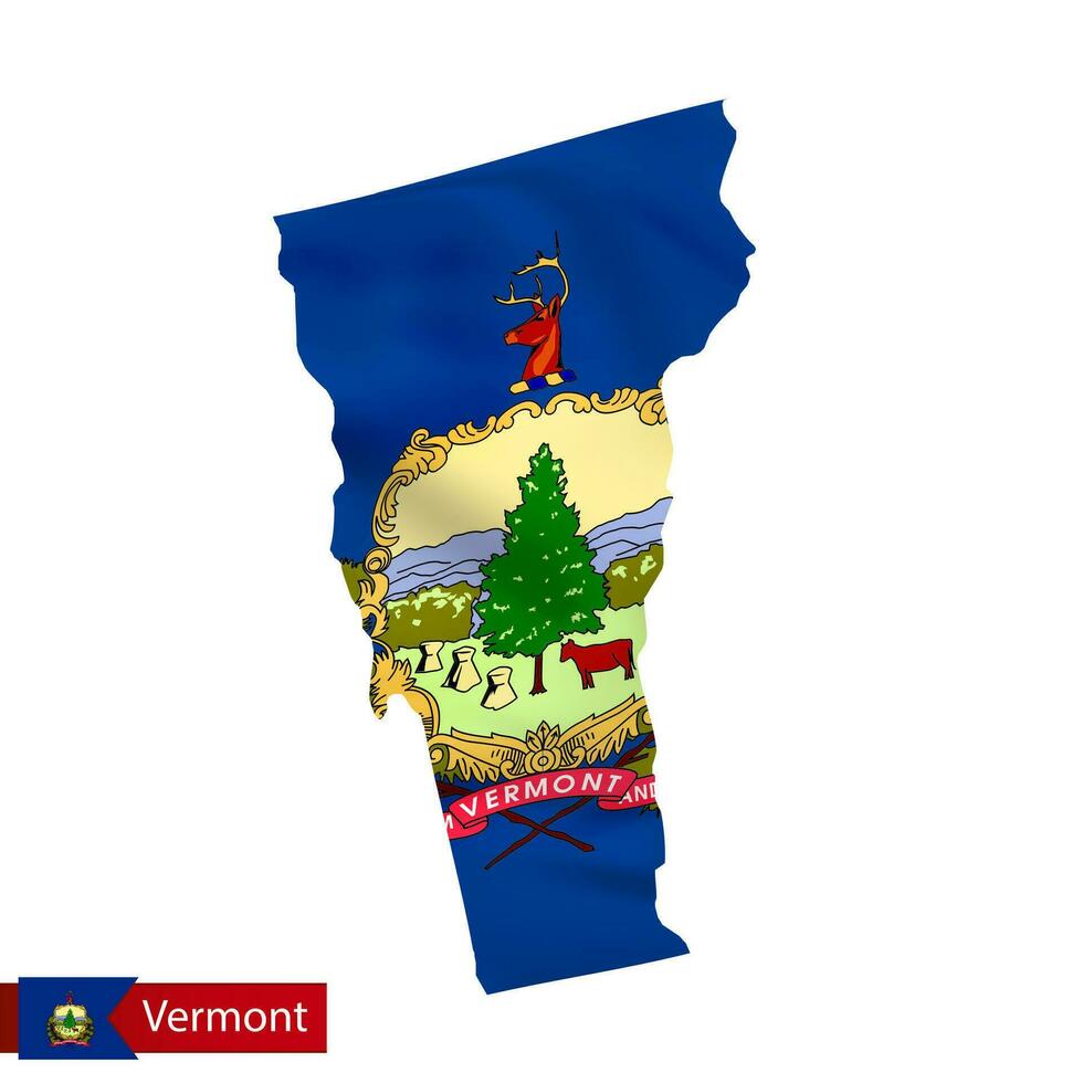 Vermont estado mapa con ondulación bandera de nosotros estado. vector