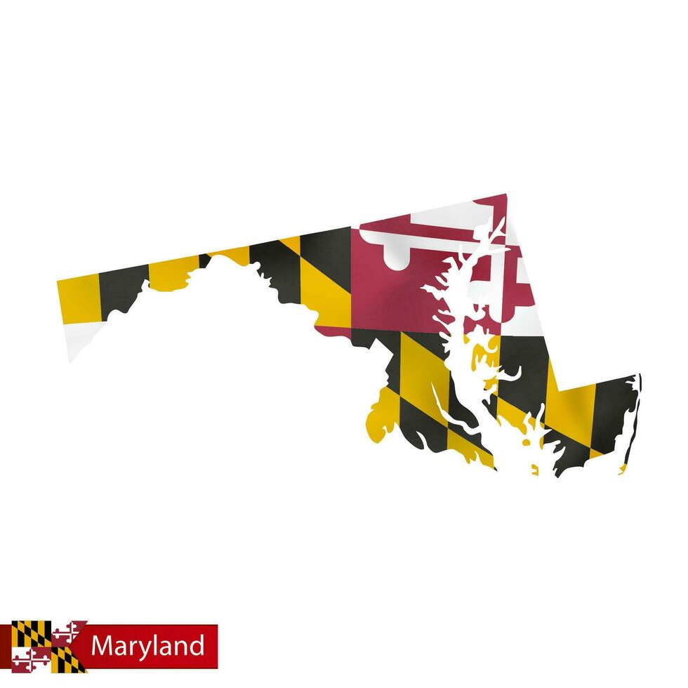 Maryland state map with waving flag of US State. vector