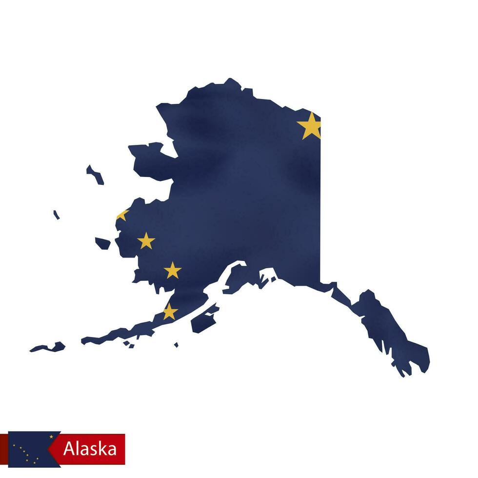 Alaska state map with waving flag of US State. vector