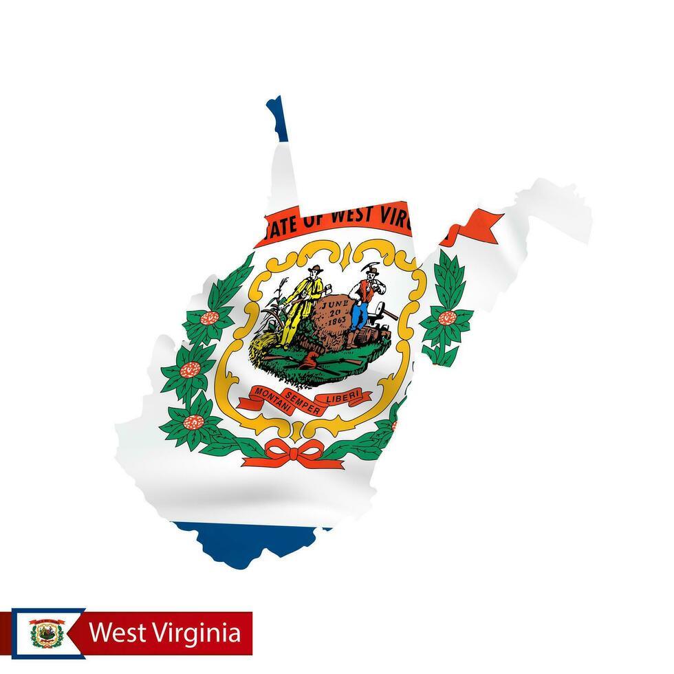 West Virginia state map with waving flag of US State. vector