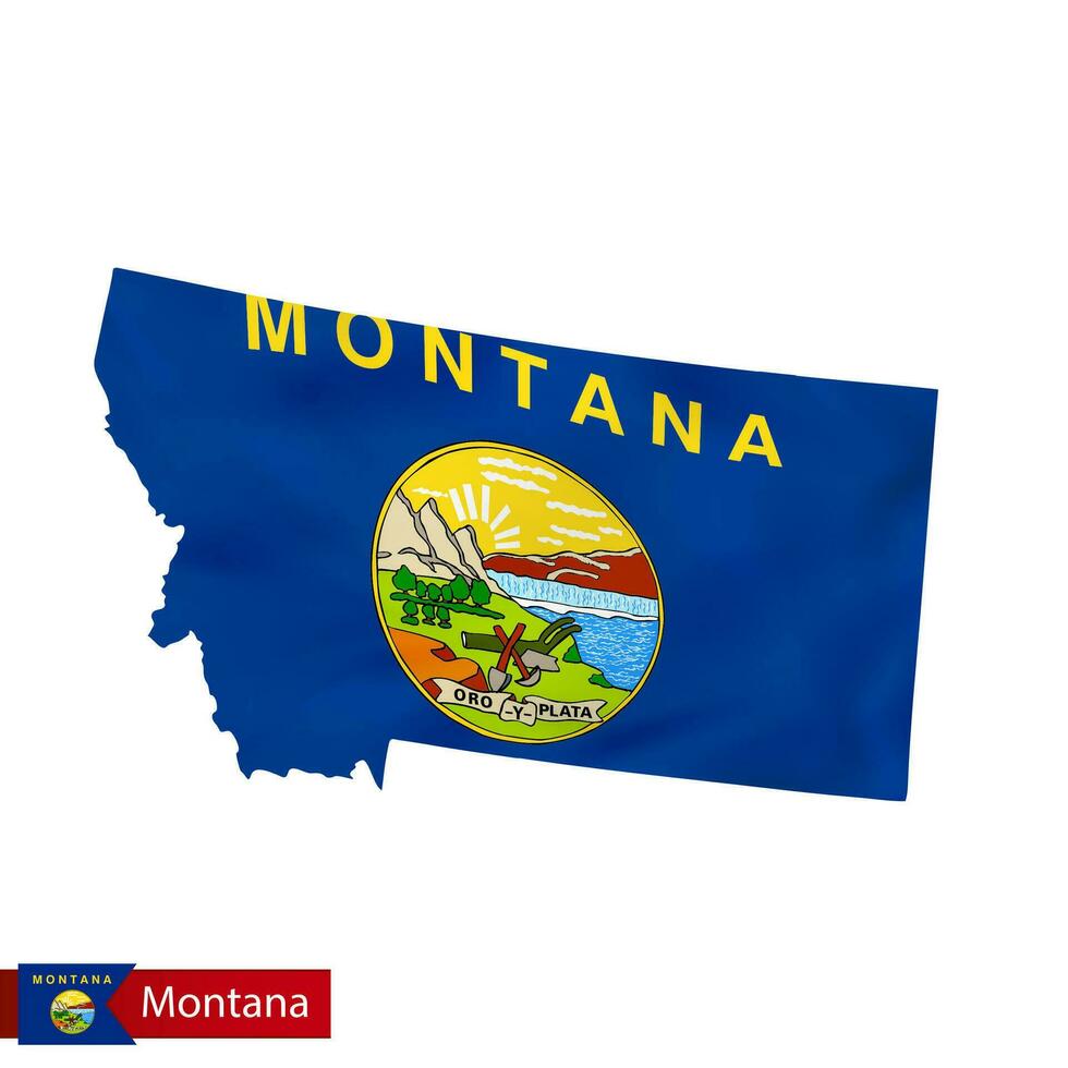 Montana state map with waving flag of US State. vector