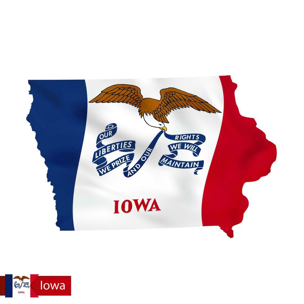 Iowa state map with waving flag of US State. vector