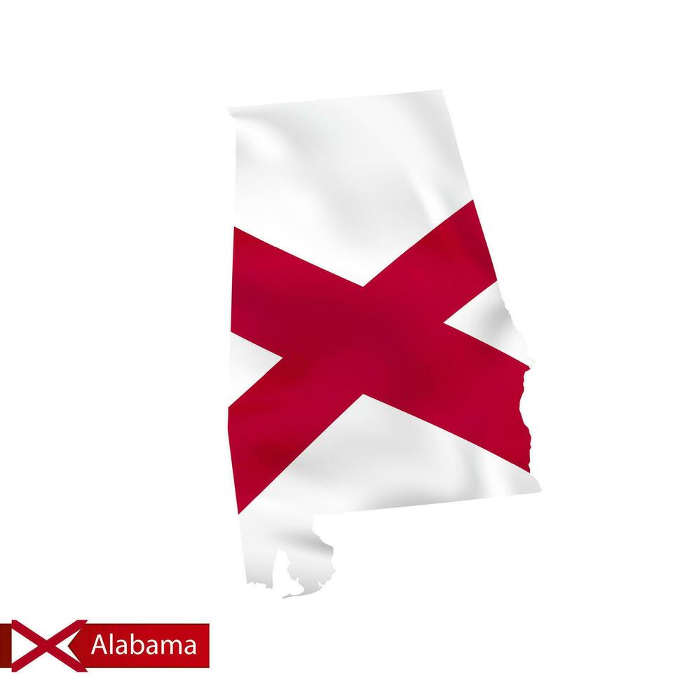 Alabama state map with waving flag of US State. vector